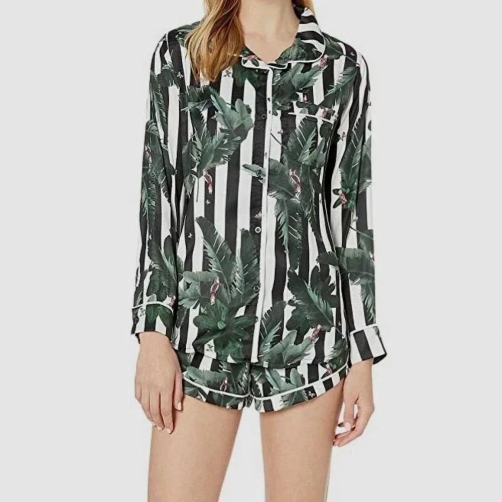 NWT - MSRP $119 PLUSH PJ Set in Black & White Jungle Stripe Medium - Picture 3 of 3